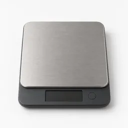 Centered digital kitchen scale with a metallic platform and blank display on a neutral light background.