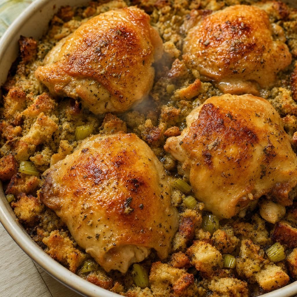 Baked Chicken Thighs with Sourdough Stuffing