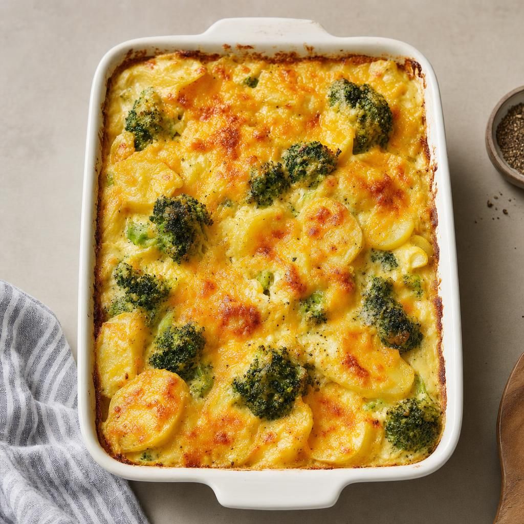 Broccoli Cheddar Potato Gratin