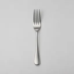Centered stainless-steel fork on a neutral light-gray background.