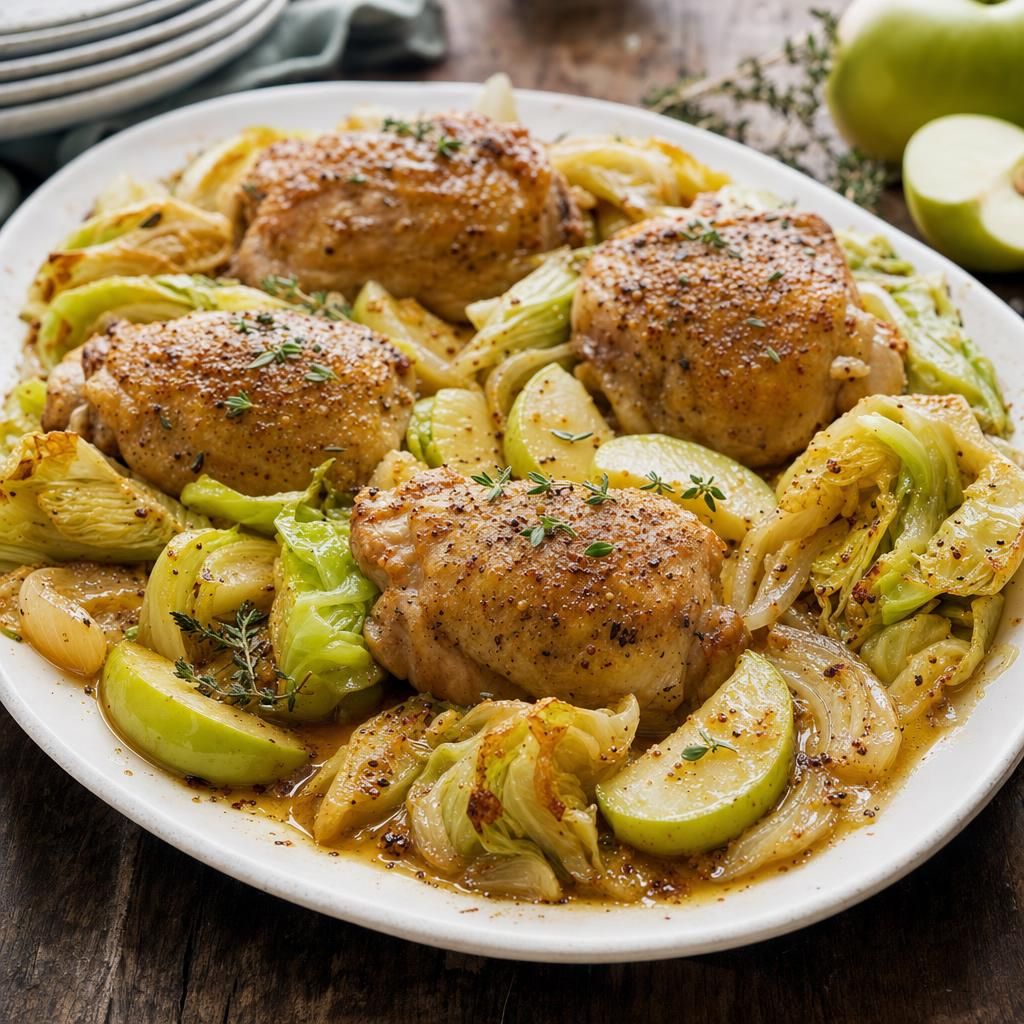 Cider-Dijon Chicken with Cabbage and Apples