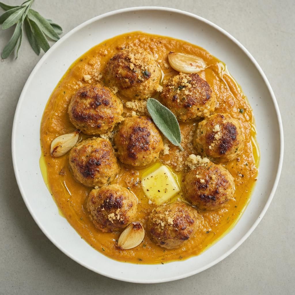 Baked Turkey Meatballs with Pumpkin Sauce