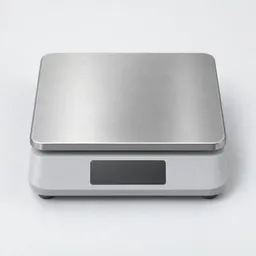 Centered unbranded kitchen scale with a stainless-steel platform on a neutral light background.