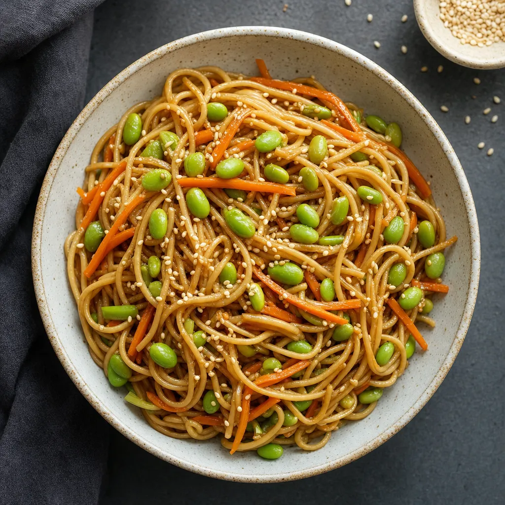 Sesame-Ginger Noodles with Edamame and Carrots