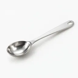 A single stainless-steel measuring spoon centered on a neutral light background.