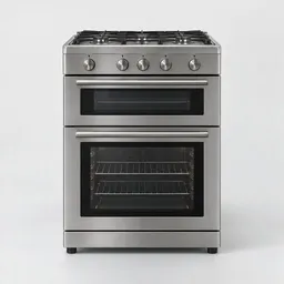 Centered studio photograph of a complete unbranded oven with an integrated upper broiler on a light neutral background.