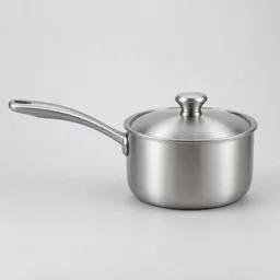 Centered 2-quart stainless-steel saucepan with matching lid on a neutral light background.