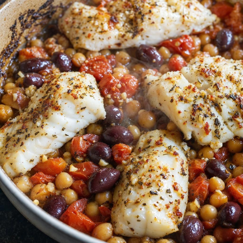 Baked Cod with Chickpeas and Olives