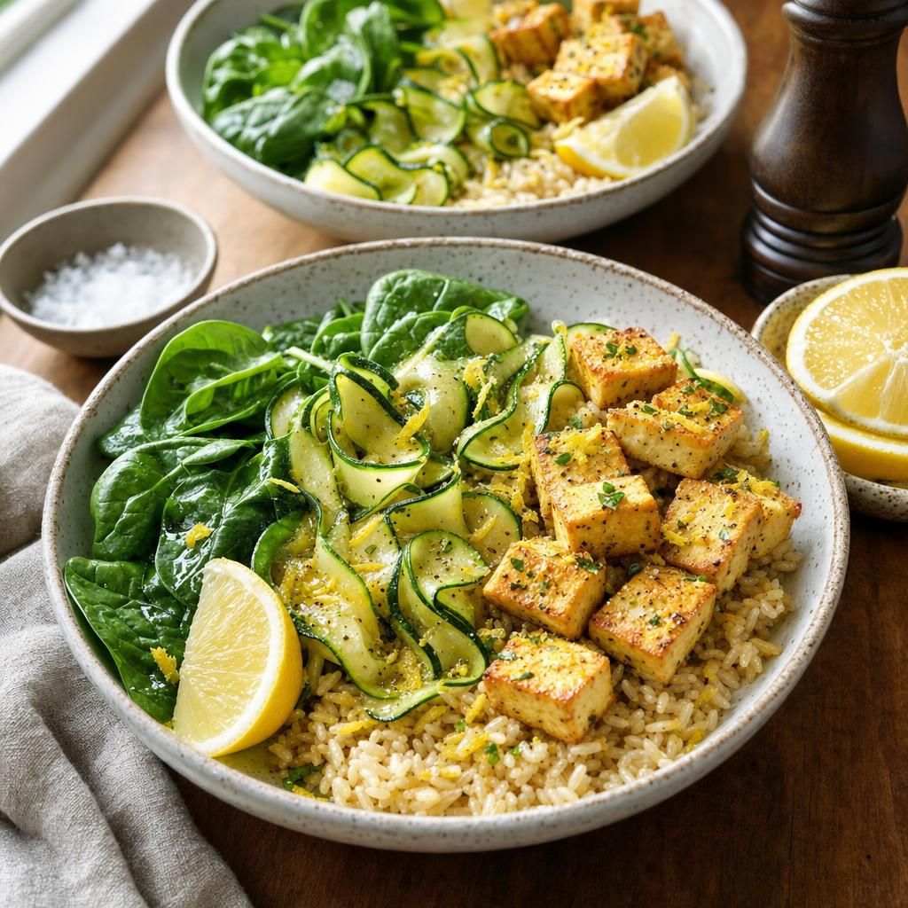 Lemon Tofu and Zucchini Rice Bowls