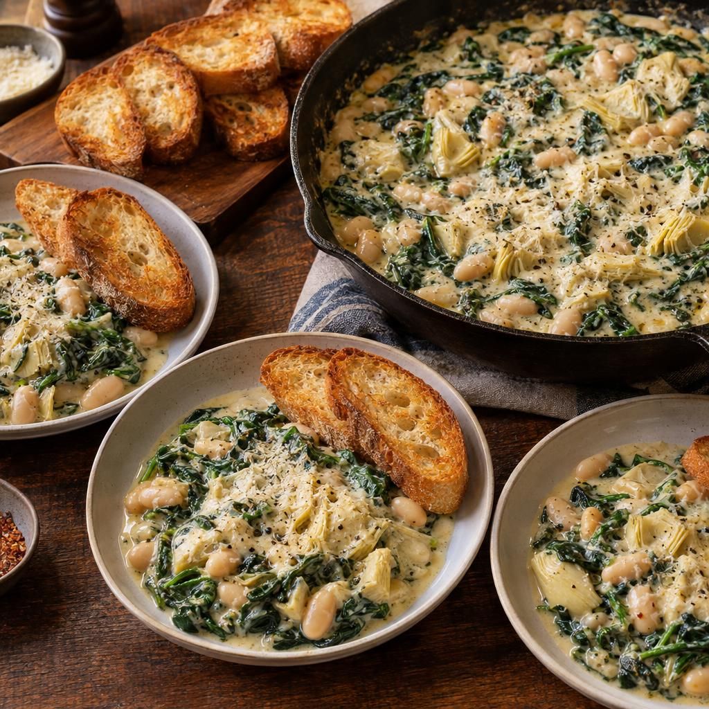 Creamy Spinach-Artichoke Bean Skillet