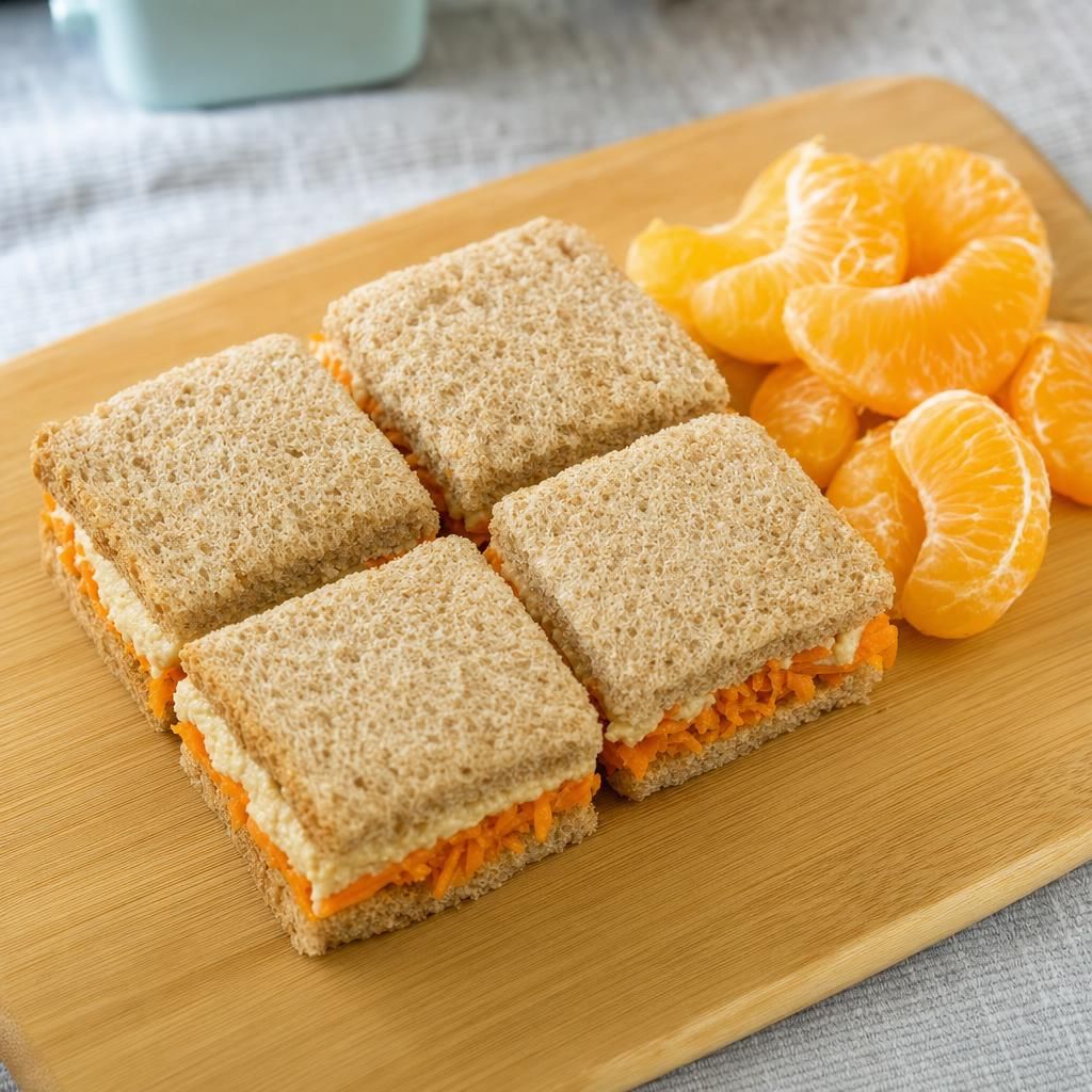 Kids Hummus and Carrot Sandwich with Mandarin