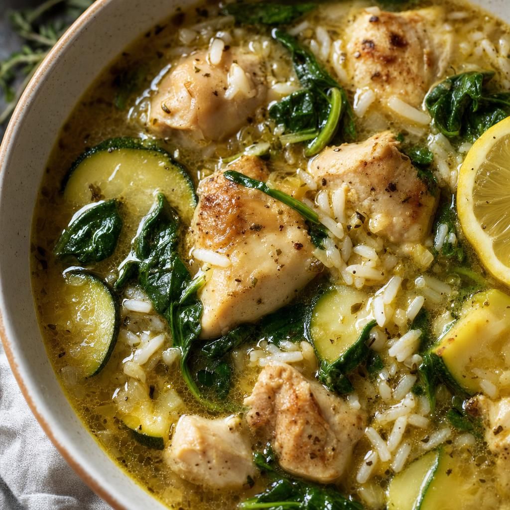 Lemon Chicken, Spinach and Rice Soup
