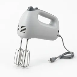 Generic electric hand mixer with two stainless-steel beaters, centered on a neutral light studio background.
