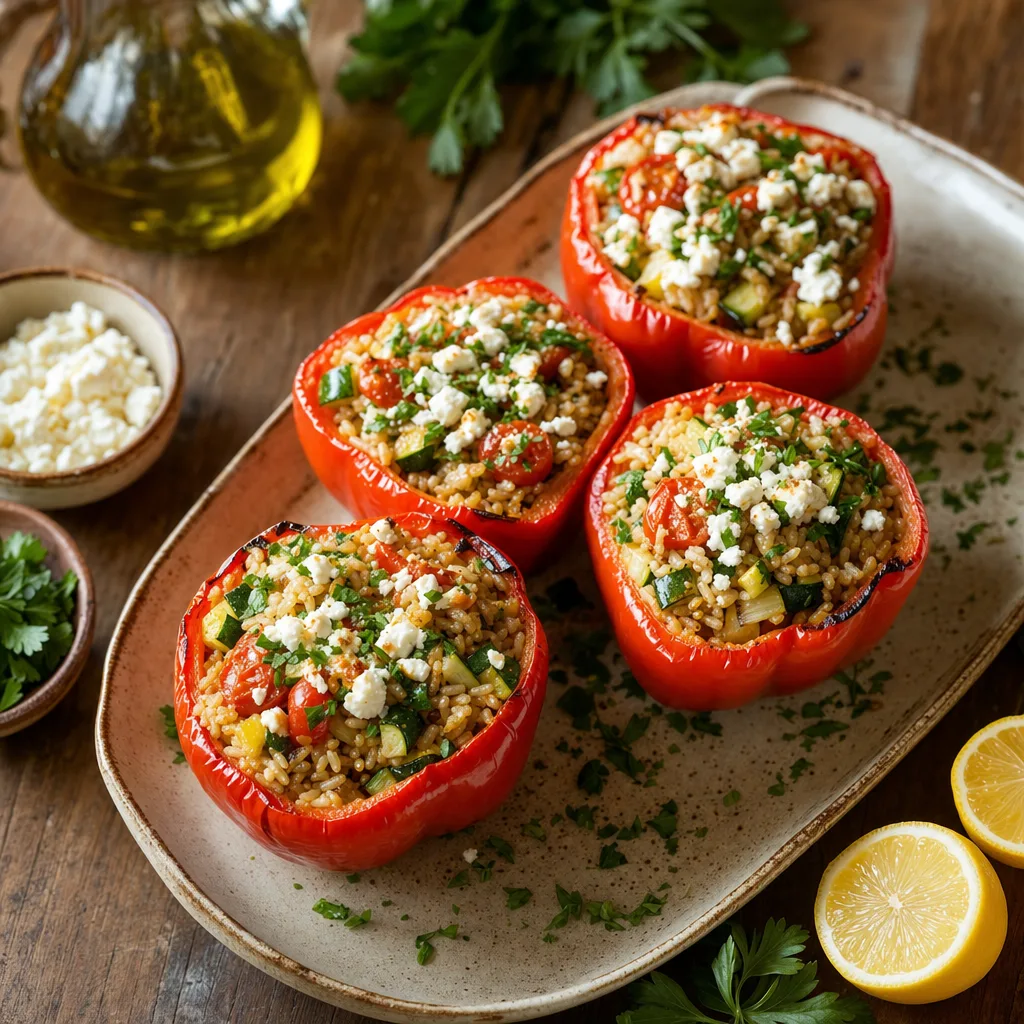 Feta Brown Rice Stuffed Peppers