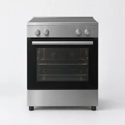 Centered freestanding kitchen oven photographed against a neutral light background.