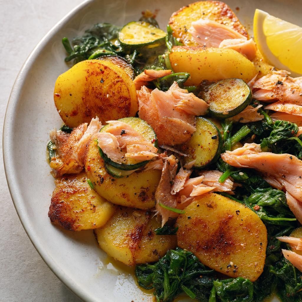 Paprika Potatoes and Greens with Smoked Trout