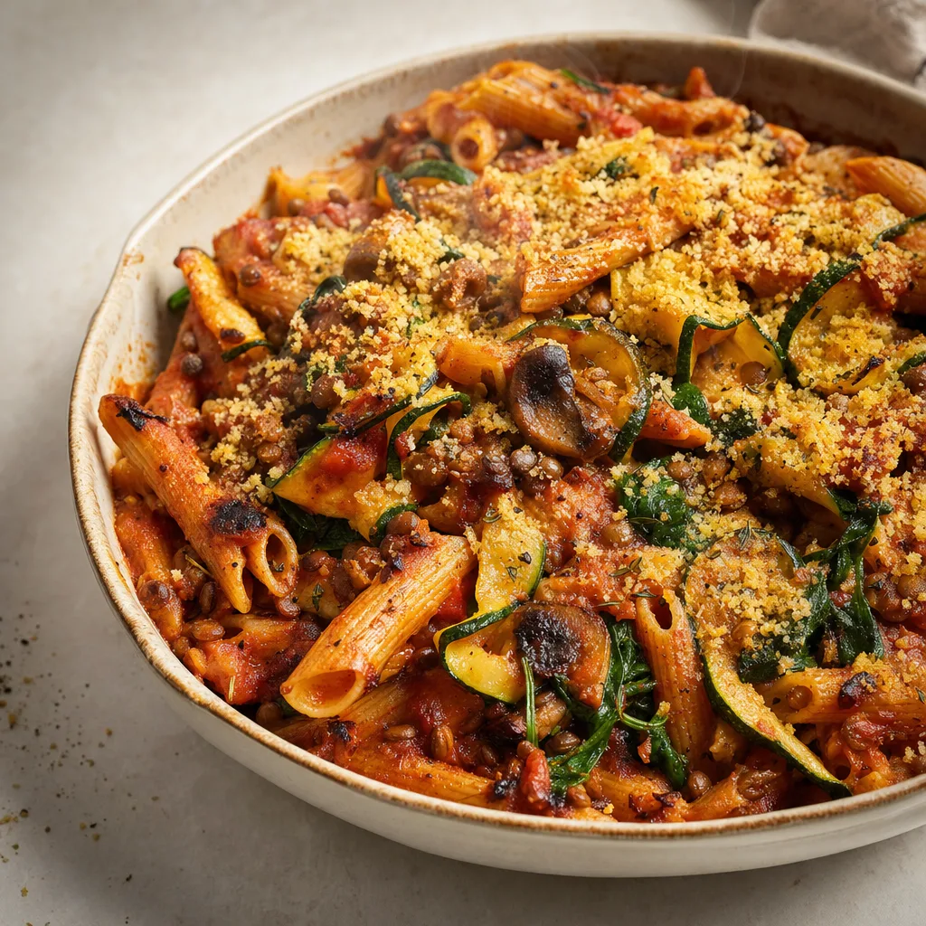 Lentil Zucchini Penne Bake
