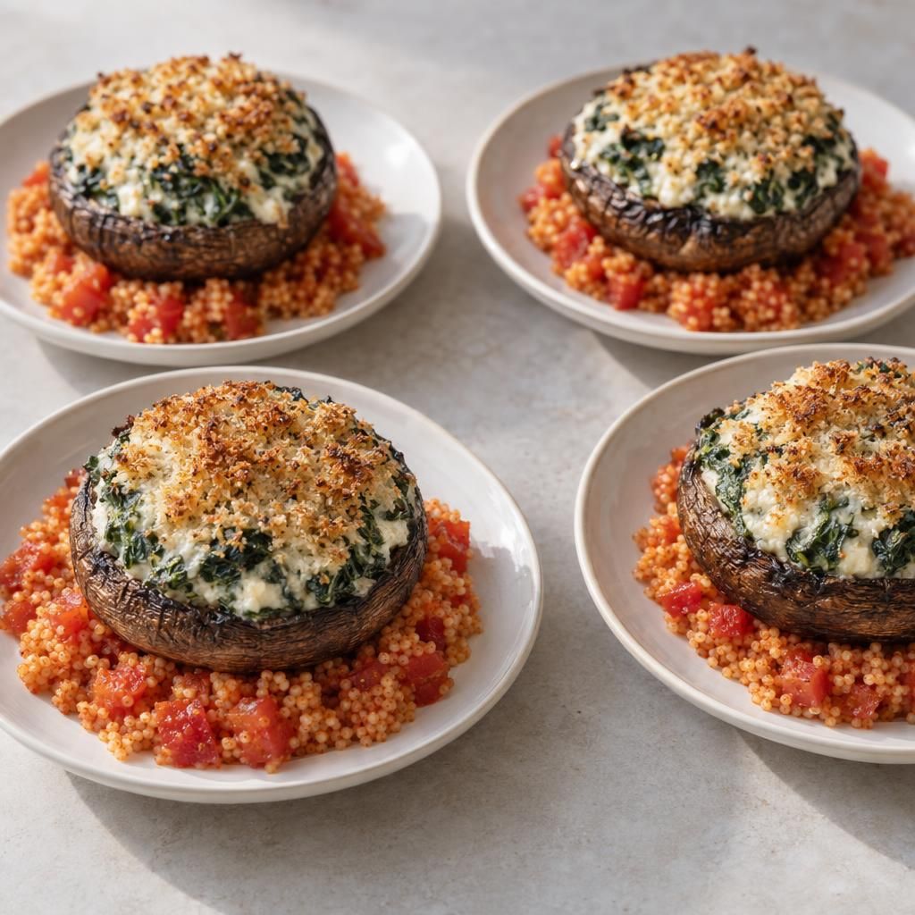 Spinach-Stuffed Portobellos with Tomato Couscous