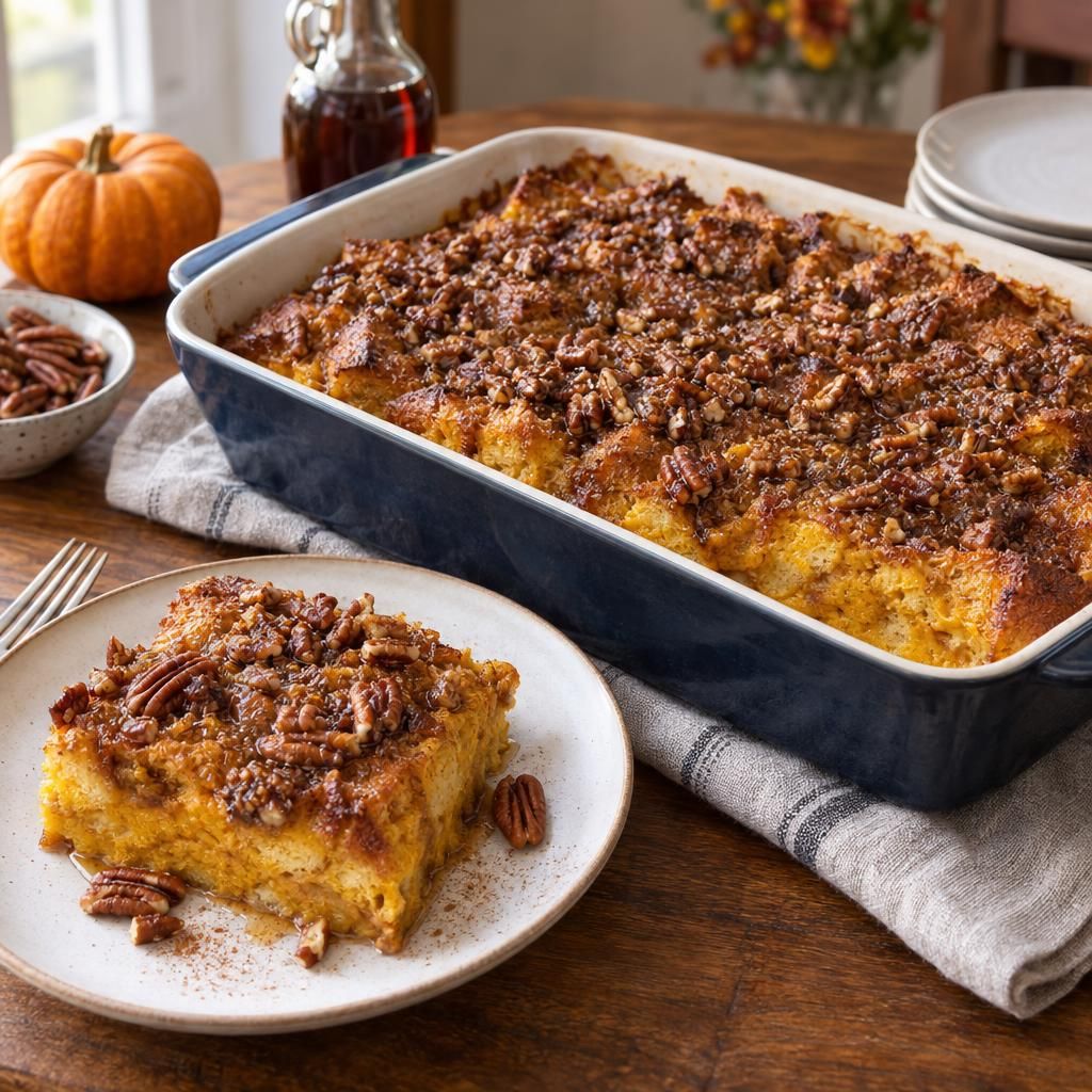 Pumpkin Pecan French Toast Bake