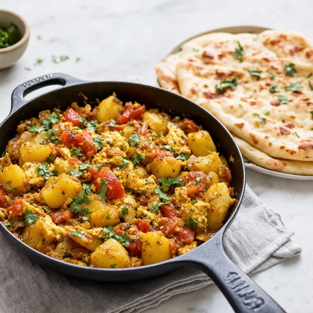 Pakistani Aloo Anda Tomato Skillet with Flatbread recipe combo