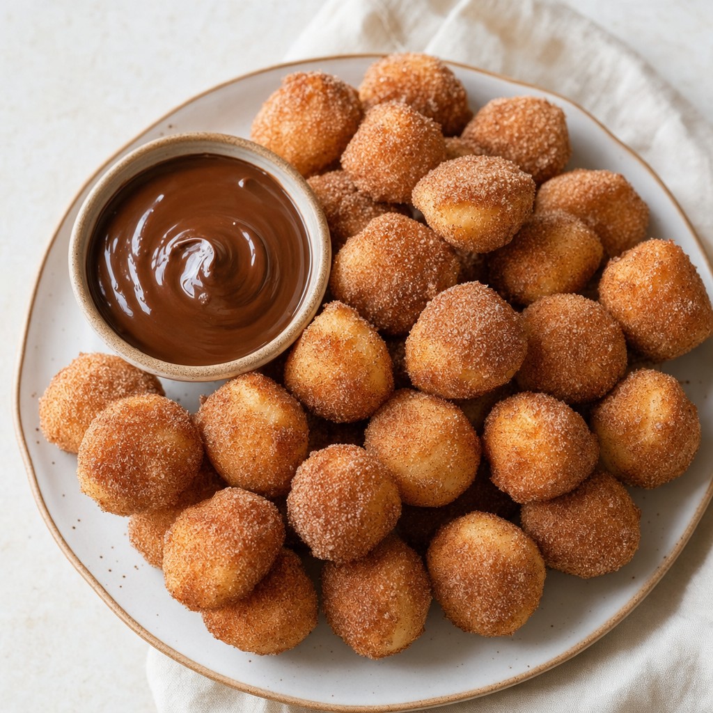 Cinnamon Churro Bites with Chocolate Sauce
