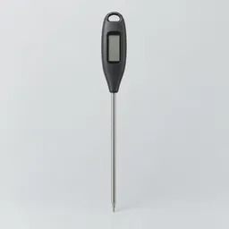 Unbranded instant-read food thermometer with a stainless-steel probe and dark handle, centered on a neutral light background.