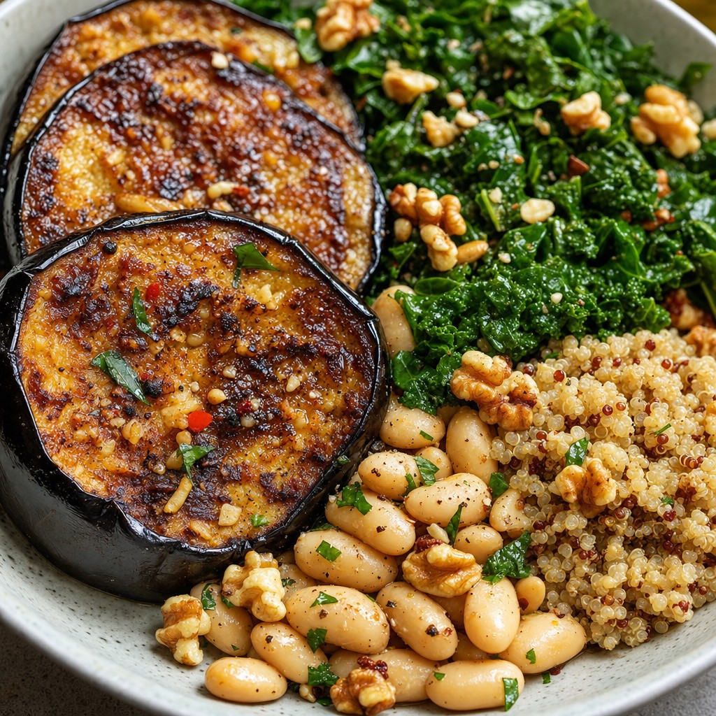 Broiled Eggplant, White Bean & Quinoa Plates recipe combo