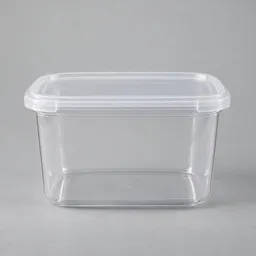 Centered generic clear kitchen storage container with a translucent lid on a neutral light background.