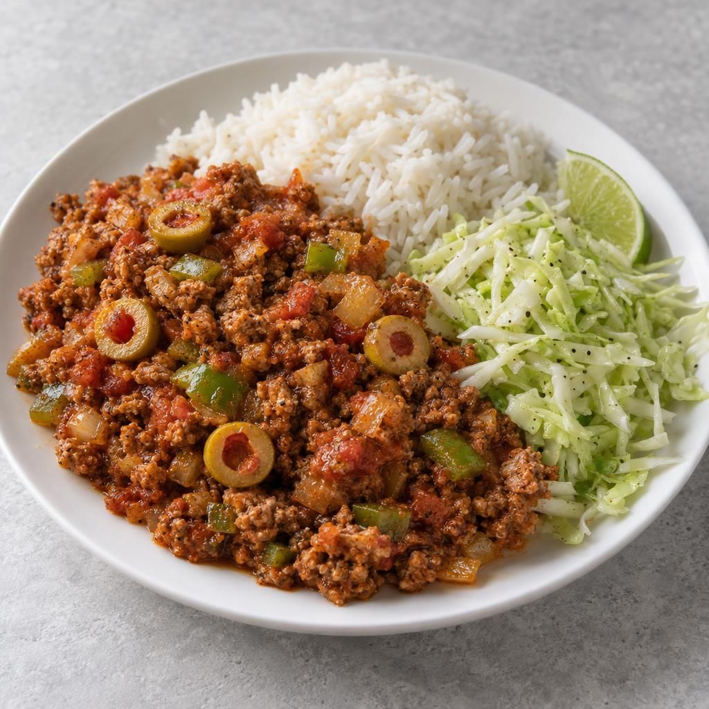 Turkey Picadillo with Rice and Slaw