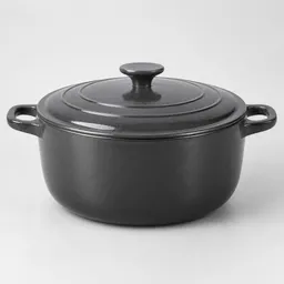 Centered unbranded 6-quart enameled cast-iron Dutch oven with matching lid on a light neutral studio background.