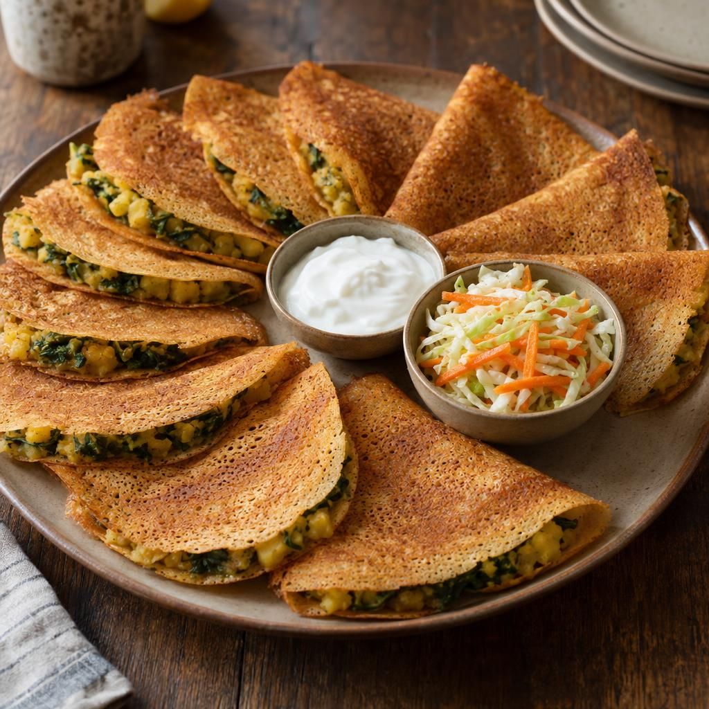Potato and Spinach Red Lentil Dosa