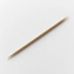 Centered studio photograph of a single plain wooden toothpick on a light neutral background.