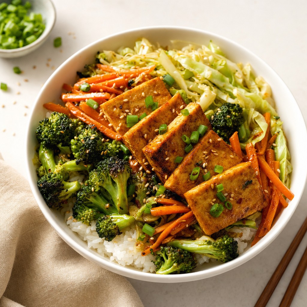 Soy Sesame Tofu Rice Bowl