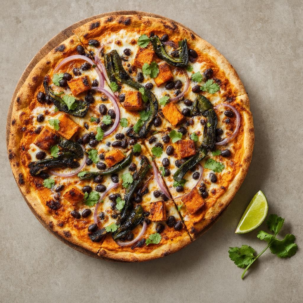Smoky Sweet Potato, Black Bean, and Poblano Pizza